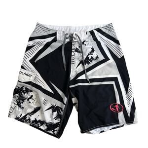 Hulakai Board Shorts Size 34 Black White Hawaii Swim Trunks Beach Surf